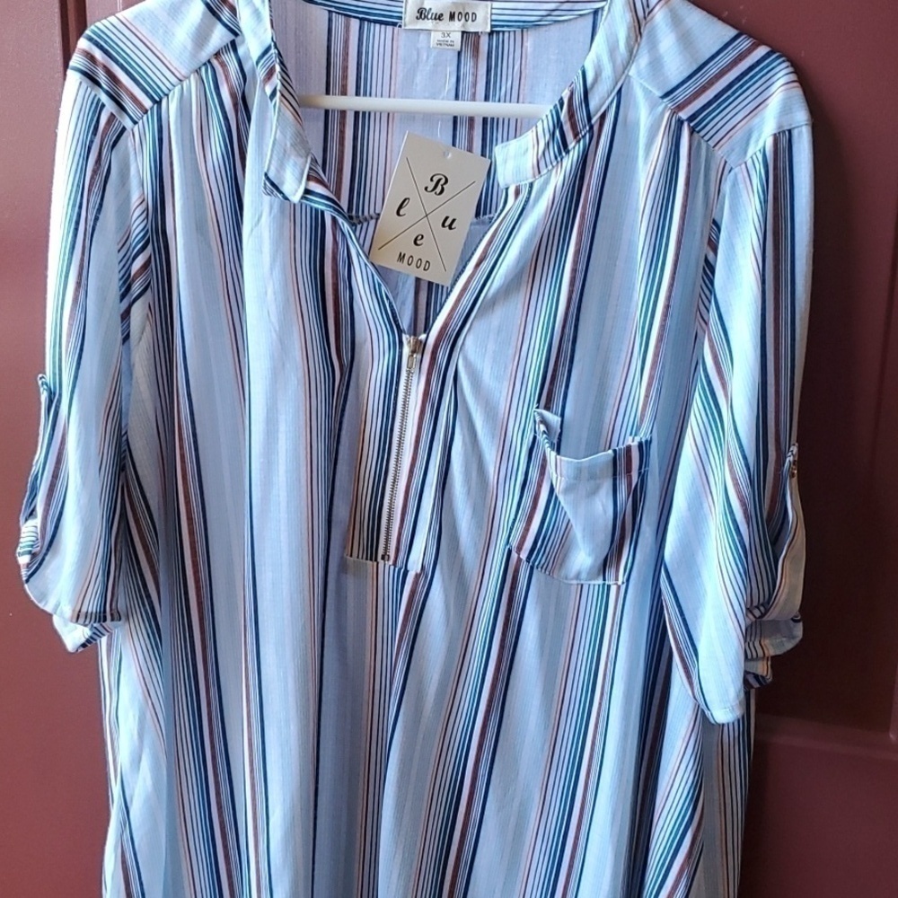 Blue Mood blue stripe SS top NWT size 3X
